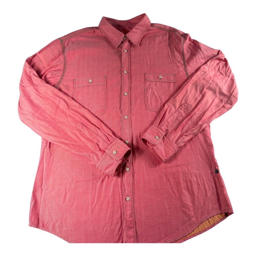 Hugo Boss Orange Mens XXL Pink Herringbone Button Down Shirt Long Sleeve CalifoE